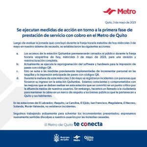 Se cierra la estación Quitumbe del Metro de Quito tras aglomeraciones de usuarios