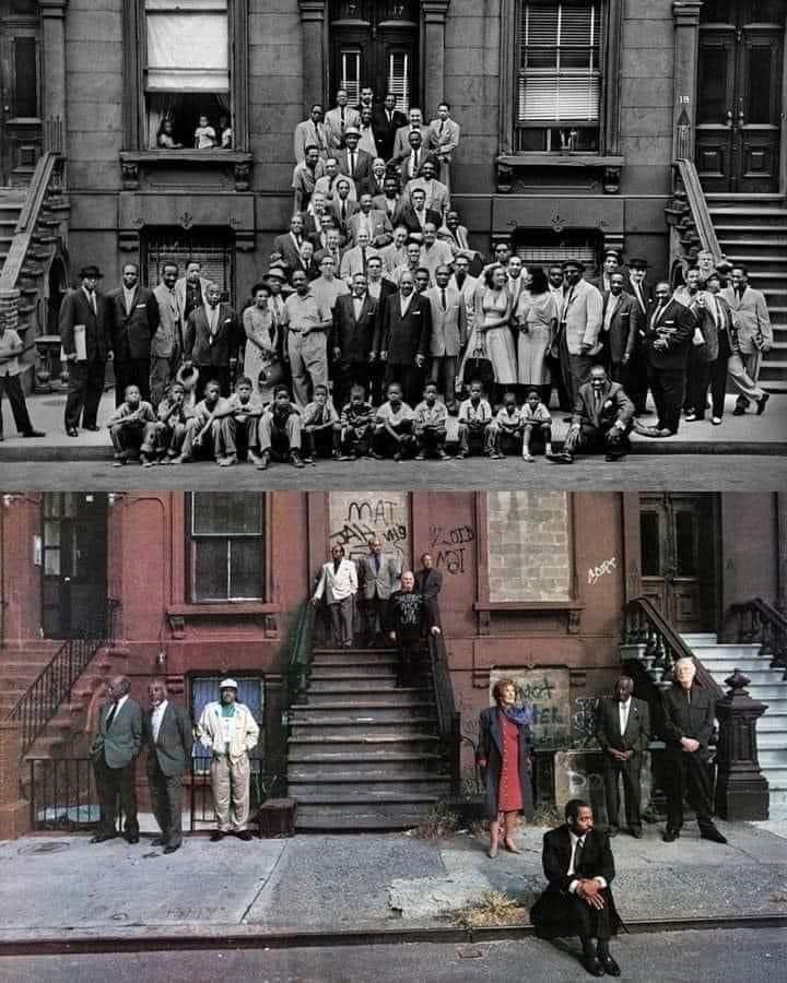 Una fotografía grupal fue tomada en 1958 en Harlem, EE. UU.