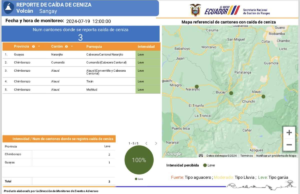 El proceso eruptivo del volcán Sangay causa la caída leve de ceniza en las provincias de Chimborazo y Guayas