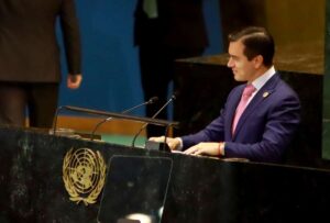 El presidente Daniel Noboa, durante su intervención en la sesión plenaria de la Cumbre del Futuro