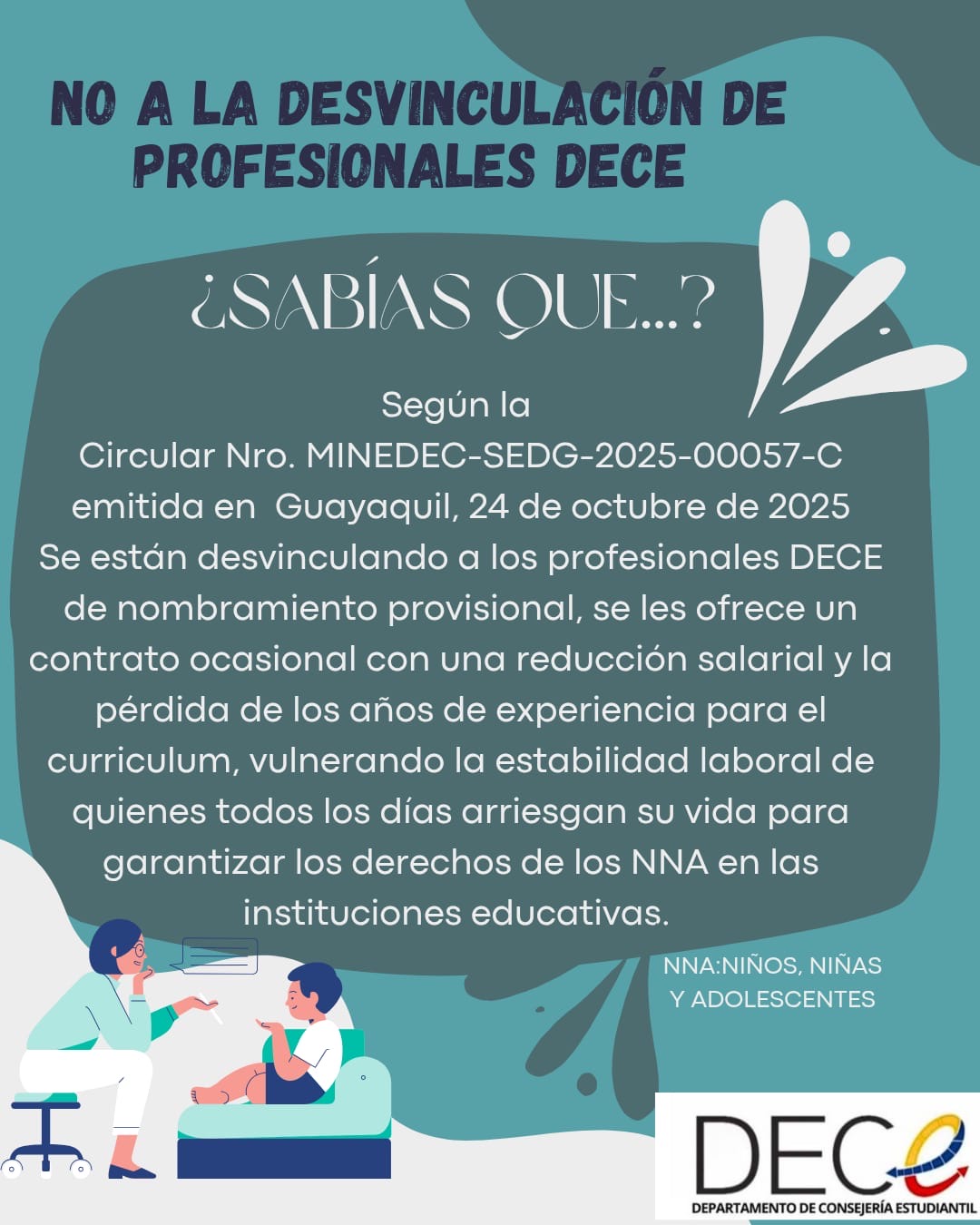 Situación que está afectando a varios psicólogos, trabajadores sociales que laboran como Departamento de Consejeria Estudiantil del Ministerio de Educación