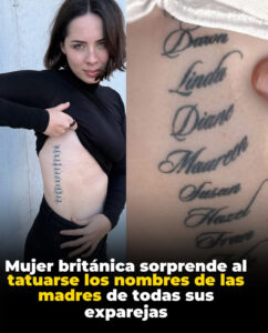 Harriet Richardson inició un nuevo proyecto al tatuarse los nombres de las madres de catorce exparejas