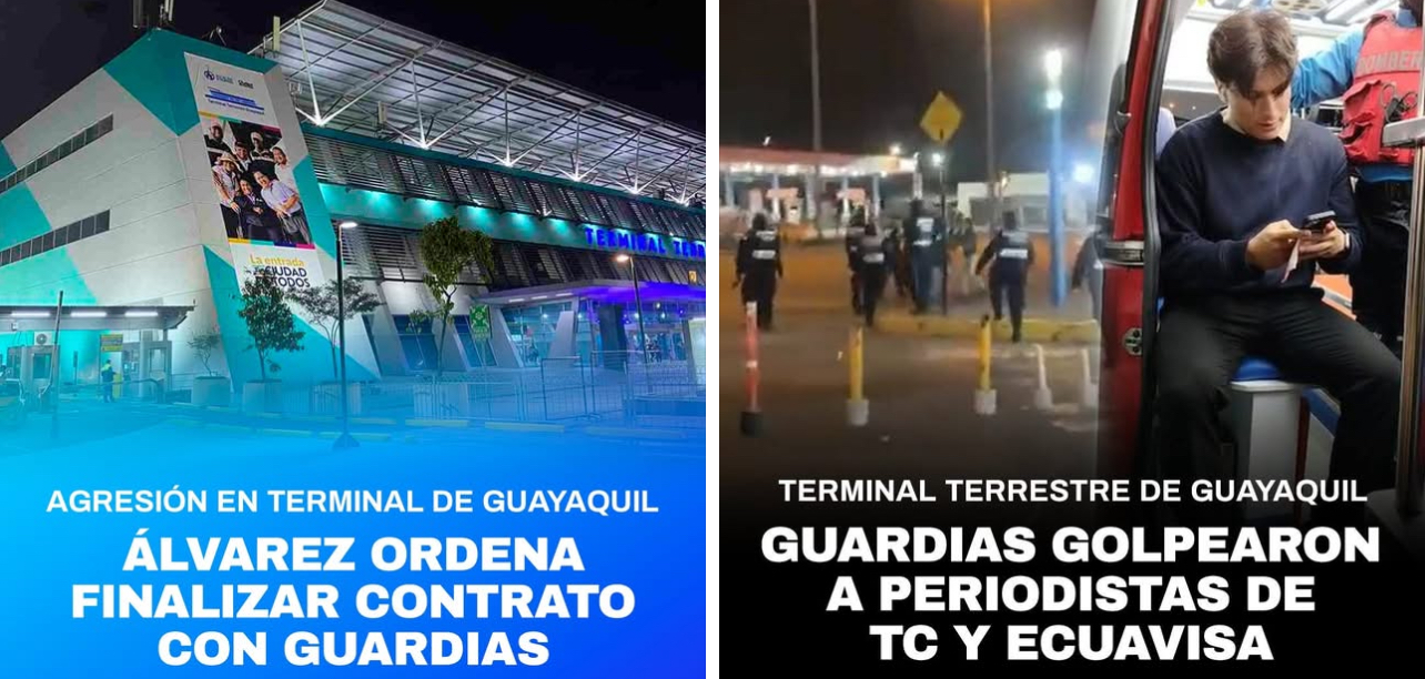 GUARDIAS DE LA TERMINAL TERRESTRE DE GUAYAQUIL GOLPEAN A EQUIPOS PERIODÍSTICOS DE ECUAVISA Y TC TELEVISIÓN