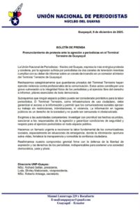 Pronunciamiento de protesta ante la agresión a periodistas en el Terminal Terrestre de Guayaquil
