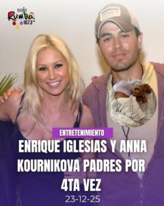 Enrique Iglesias y la extenista Anna Kournikova anunciaron la llegada de su cuarto bebé