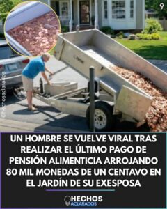 Descargó 80.000 monedas de un centavo en el jardín de su exesposa