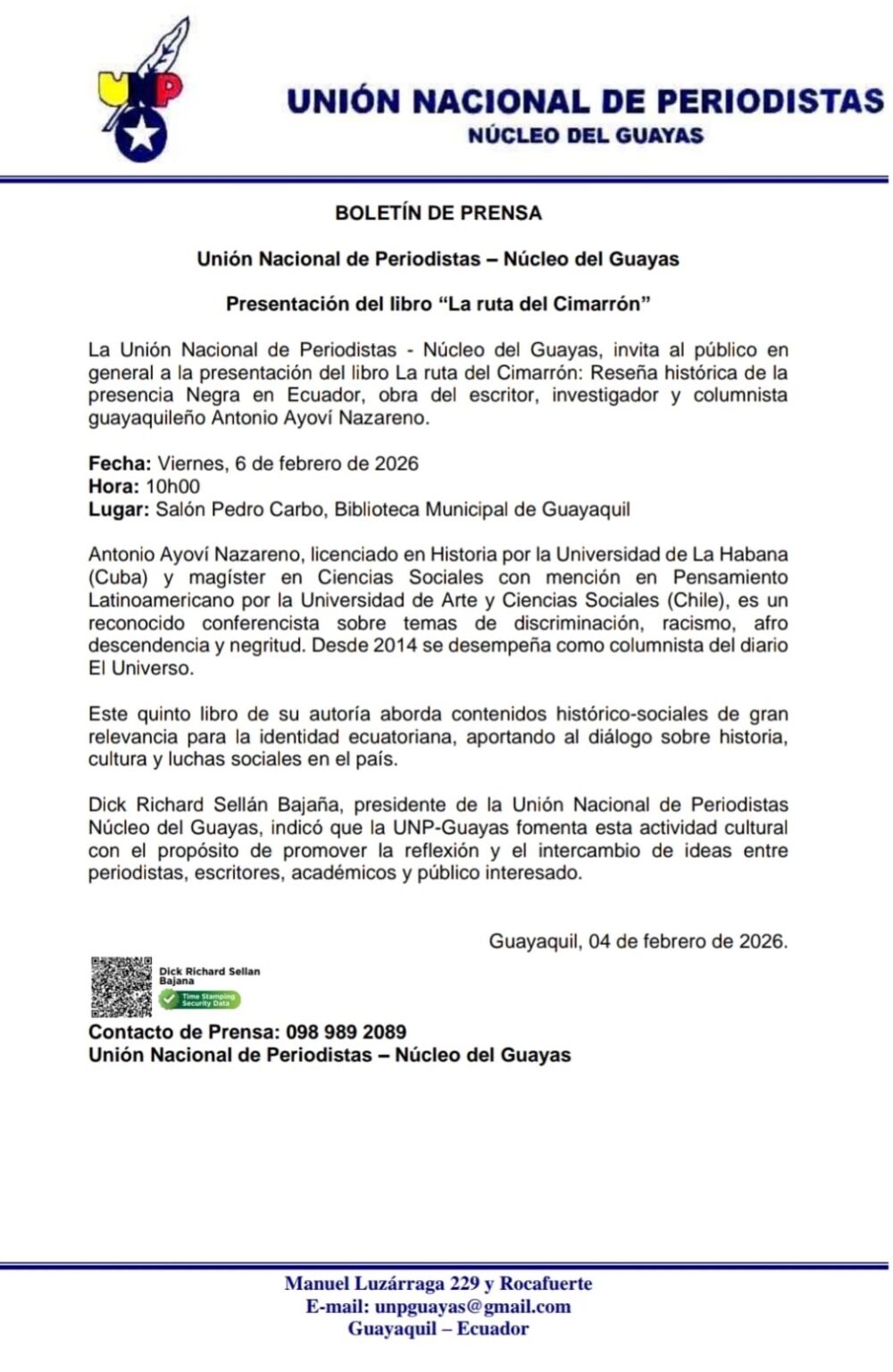 Presentación del libro “La ruta del Cimarrón”