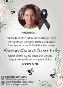 FALLECIÓ MARÍA DE LOURDES FRANCO VELOZ