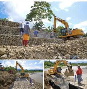 EL NUEVO MURO DE GAVIONES DE 100 METROS EN EL SECTOR LAS DAMAS PONE A SALVÓ A VIVIENDAS ASENTADAS AL PIE DEL RÍO JAGUA, EN NARANJAL