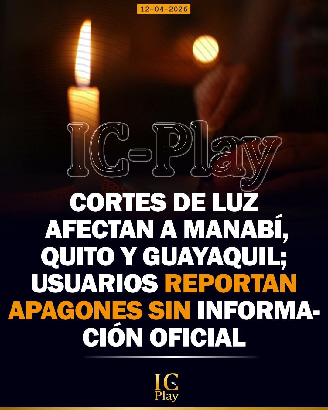 IC / Los cortes de energía eléctrica registrados la mañana de este domingo 12 de abril de 2026 han generado malestar en varios cantones de la provincia de Manabí y en principales ciudades del país, donde ciudadanos reportan interrupciones inesperadas del servicio