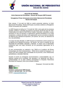 Octogésimo Primer Aniversario de la Unión Nacional de Periodistas Núcleo del Guayas