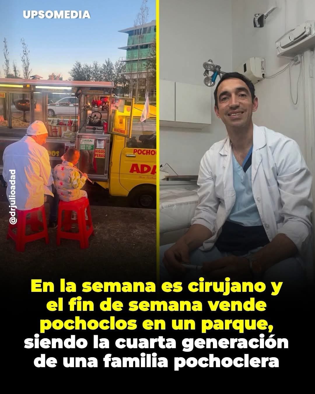 El médico cirujano y traumatólogo Julio Adad sorprende con su doble vida: durante la semana trabaja en quirófanos y como docente, pero los fines de semana vende pochoclos