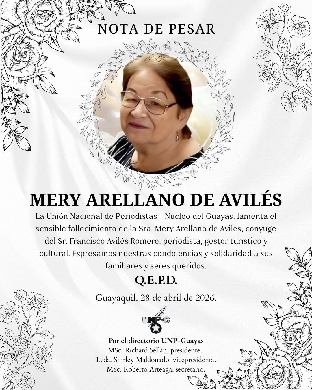 Fallecimiento de la Sra. Mery Arellano de Avilés