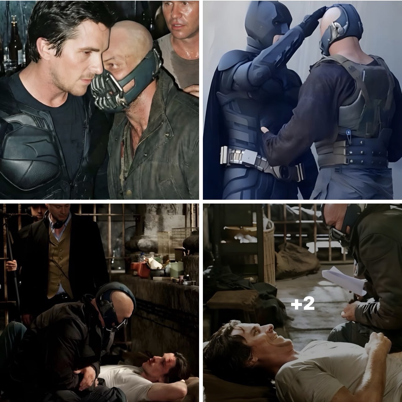 En el set de The Dark Knight Rises (2012)con Christian Bale y Tom Hardy.