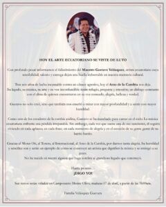 HOY EL ARTE ECUATORIANO SE VISTE DE LUTO