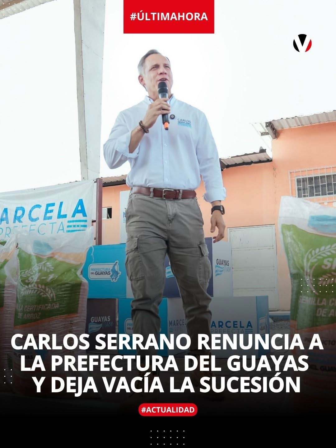 CARLOS SERRANO RENUNCIA A LA PREFECTURA DEL GUAYAS Y DEJA VACÍA LA SUCESIÓN TRAS SALIDA DE MARCELA AGUIÑAGA