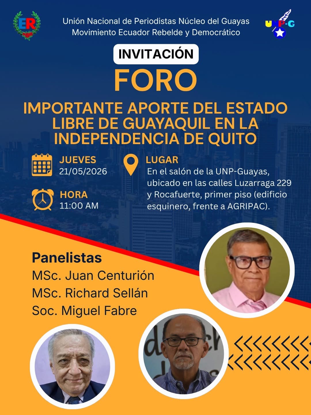 Foro “Importante aporte del Estado libre de Guayaquil en la independencia de Quito”.