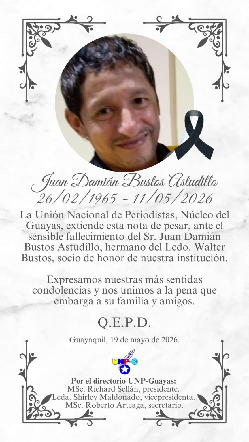 Fallecimiento del Sr. Juan Damián Bustos Astudillo, hermano del Lcdo. Walter Bustos
