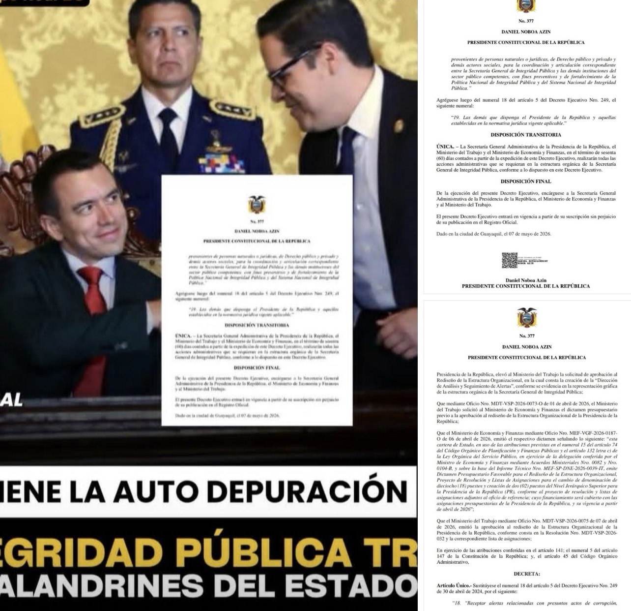 DANIEL NOBOA CREA SECRETARÍA PARA RECEPTAR DENUNCIAS SOBRE ACTOS DE CORRUPCIÓN EN CUALQUIER SECTOR.