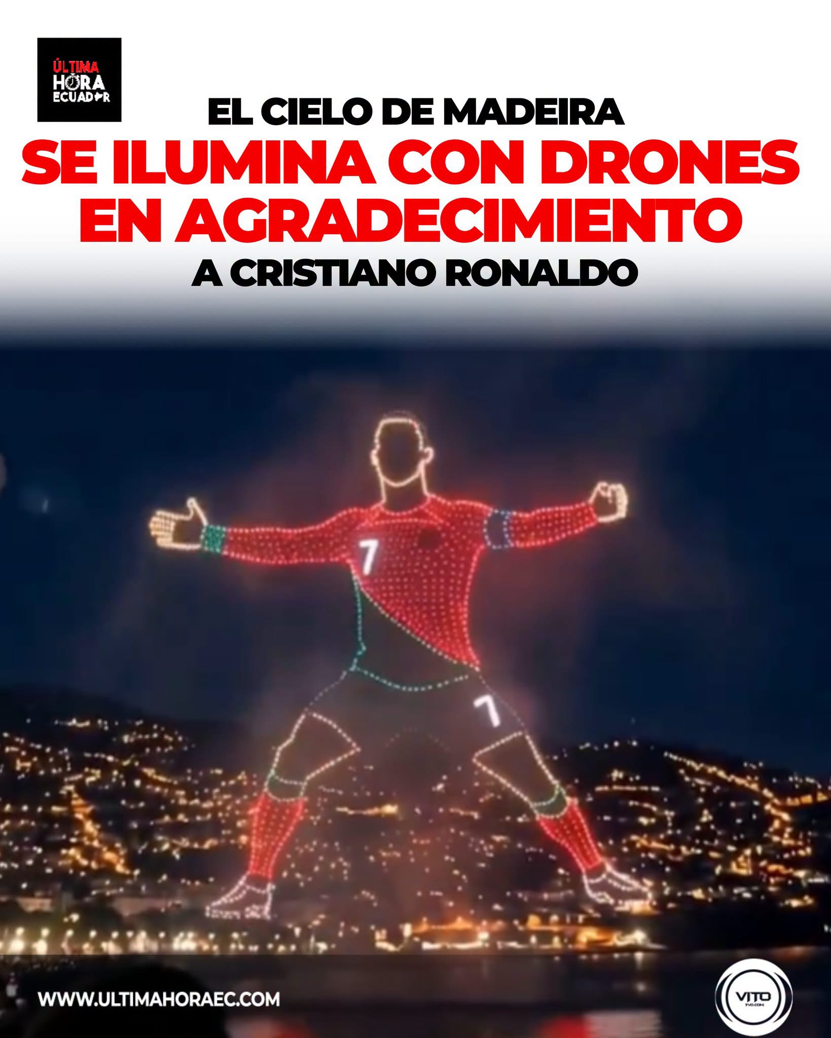 En Portugal, el cielo de su ciudad natal se iluminó para agradecer al futbolista