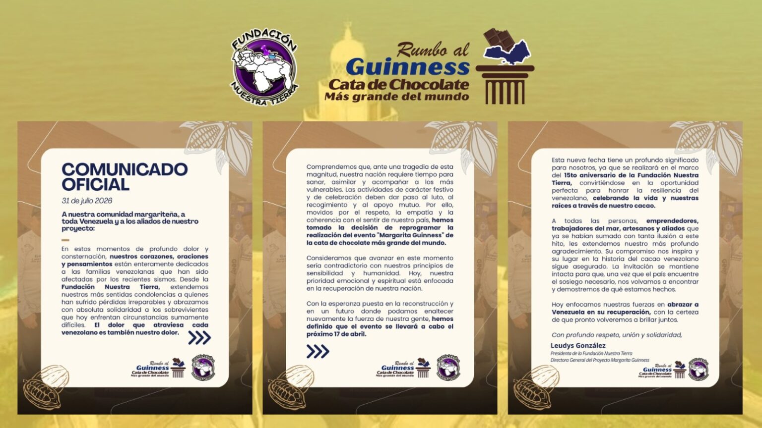 Fundatierra pospone el «Margarita Guinness» en solidaridad con Venezuela y fija nueva fecha para el 17 de abril