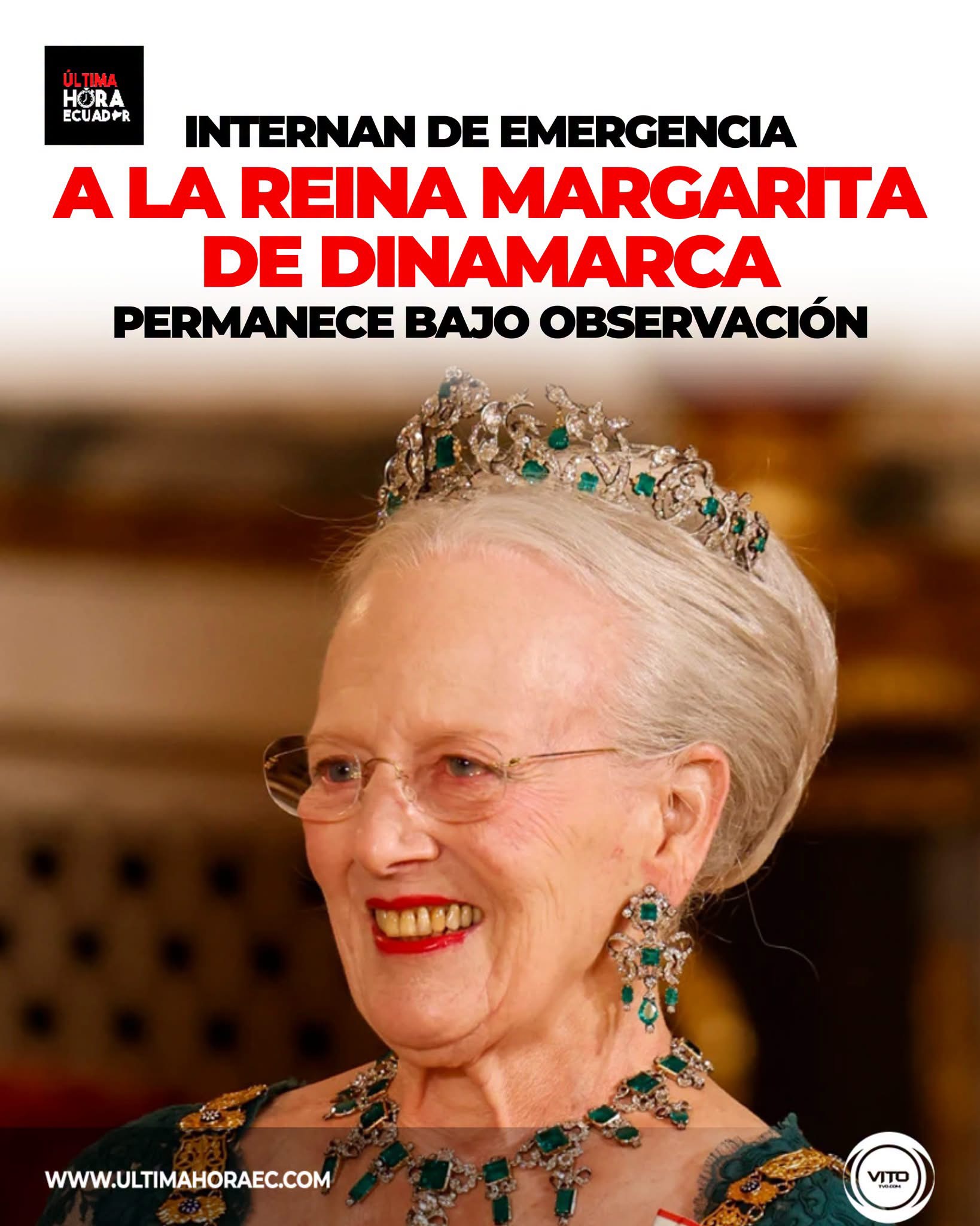 Reina Margarita de Dinamarca, de 86 años, ingresó de urgencia a un hospital